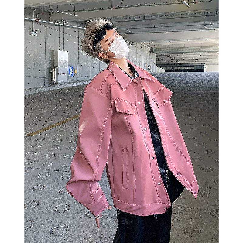 2025春季新款男士漆皮垫肩弯刀设计感皮衣夹克JK37-P138现货,男装夹克,电商B288