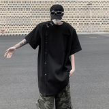 现货！25重磅金属铆钉垫肩T恤新中式小众暗黑圆领短袖男DX35-P68，男装T恤，电商B288
