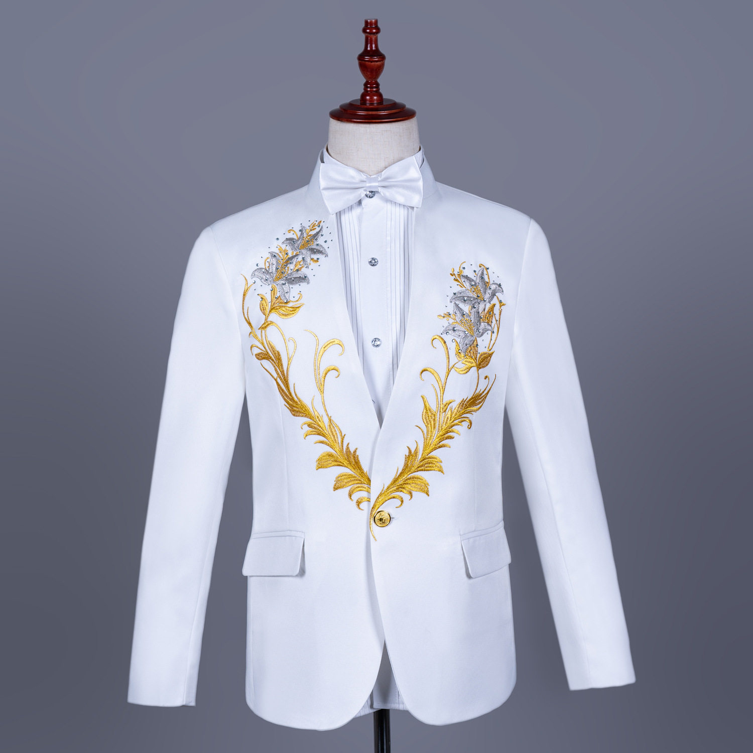男士立领刺绣烫钻礼服大合唱团演出服歌手主持人指挥服西装表演服