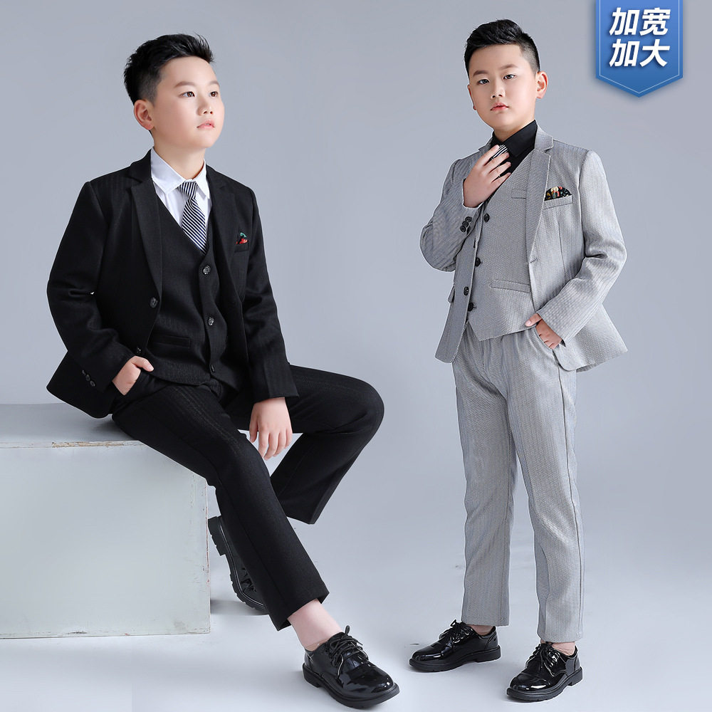 胖童礼服秋冬新款条纹西装套装胖版男童钢琴主持演出西服加肥加大