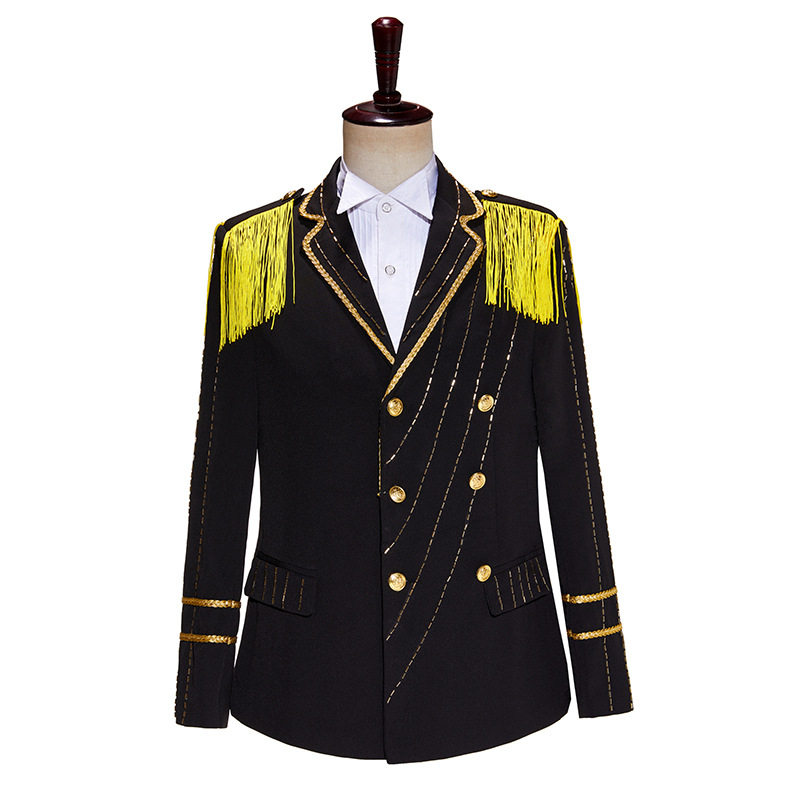 易烊千玺同款流苏军礼服舞台表演服酒吧歌手时尚发型师男士演出服