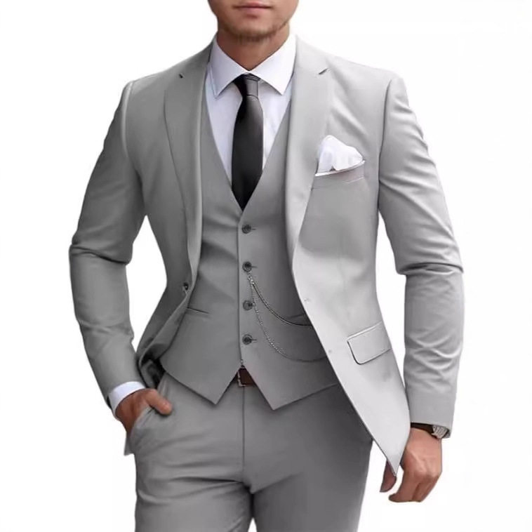 亚马逊外贸男主持跨境男士西装三件西服修身商务西装宴会气质礼服