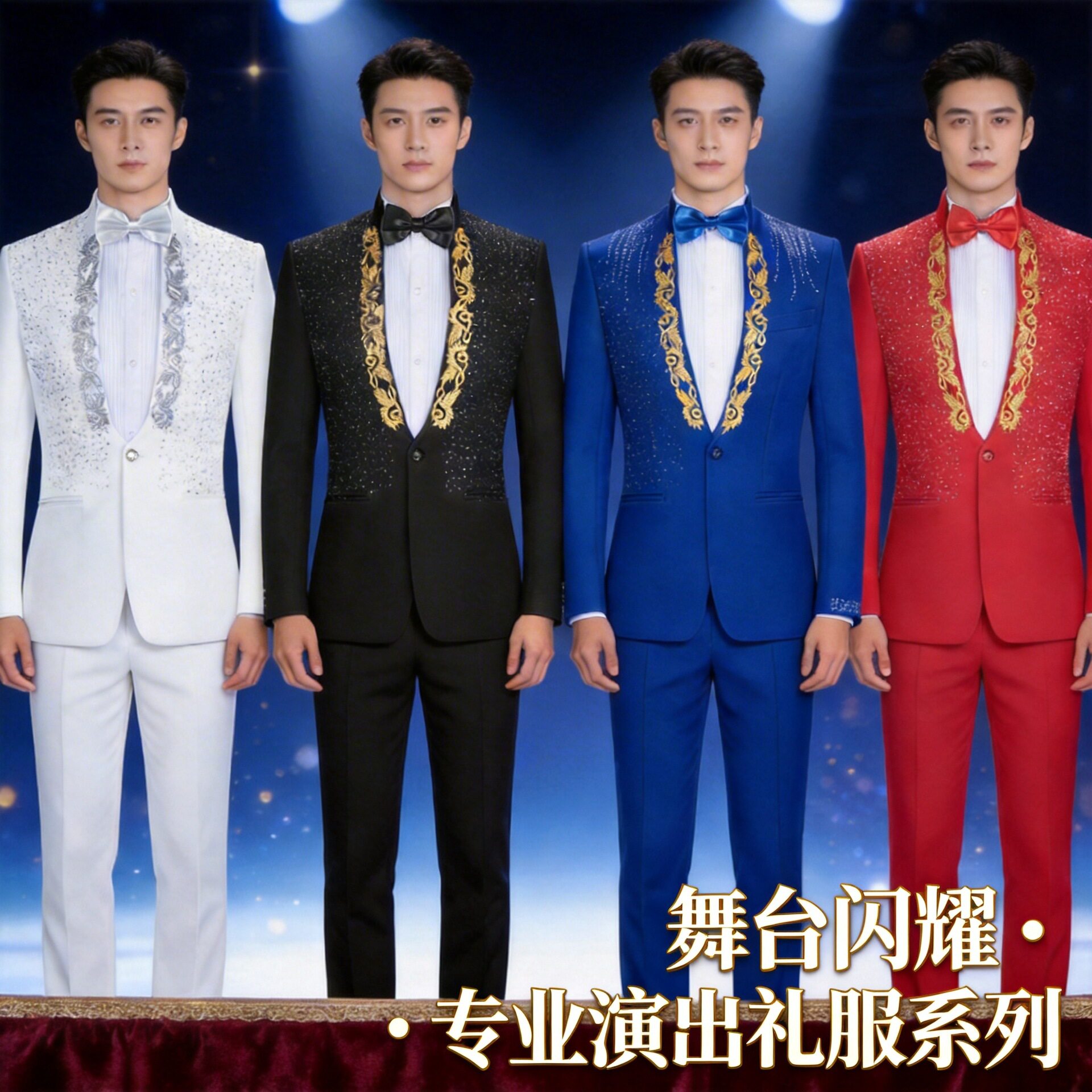 礼服立领亮片歌手晚会主持人服装舞台合唱西服套装亮片演出服套装