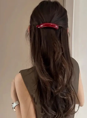 安克拉红发夹女后脑勺半扎一字夹发卡盘发扭扭夹子头饰红色香蕉夹