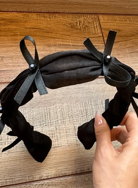 B237玫瑰花蝴蝶结褶皱发箍新款黑色赫本风发饰高颅顶头饰头箍