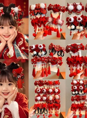 新年红色发饰2025新款蝴蝶结夹子可爱毛绒发卡头饰对夹过年发夹女