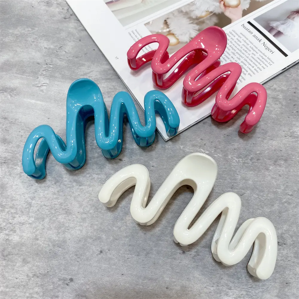 A031-1夏季甜粉波浪发夹果冻色甜美大号抓夹气质后脑勺发饰发卡女