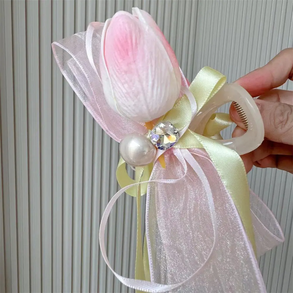 A020-1韩版温柔郁金香抓夹网红氛围感发夹后脑勺鲨鱼夹新款布艺头