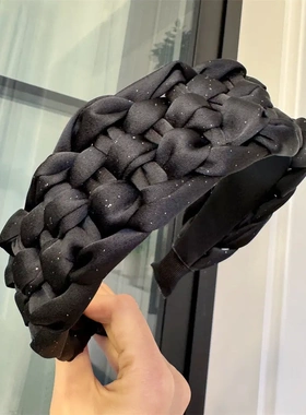 B231-1新款缎面麻花编织发箍黑色烫金宽边头箍网红高级感发饰
