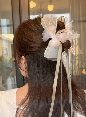 A105绿色蝴蝶抓夹长飘带仙气发饰古风气质发夹网红后脑勺盘发发卡