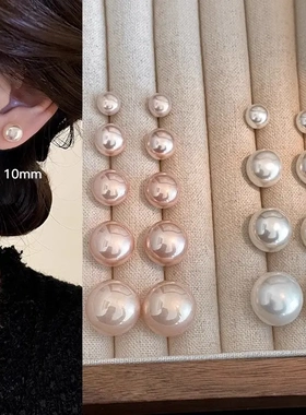 圆形珍珠耳钉女2023年新款潮银针轻奢高级感耳环耳饰气质秋冬耳夹