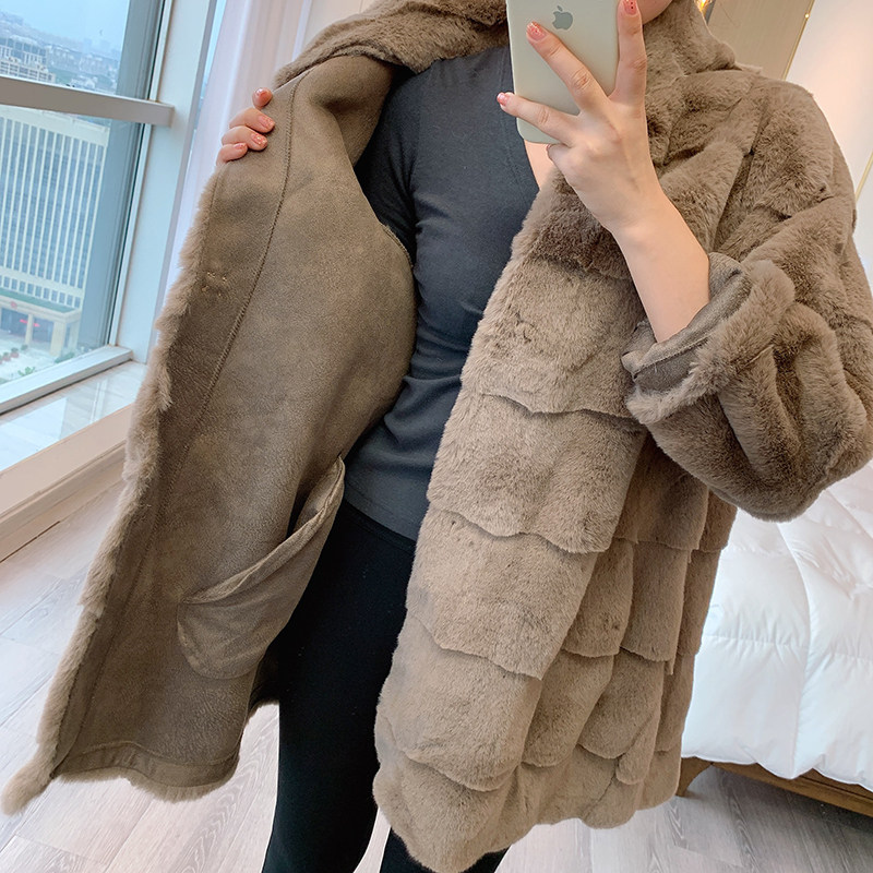 重磅高端牛货欧美欧货丹麦貂毛混纺皮草大衣中长款外套