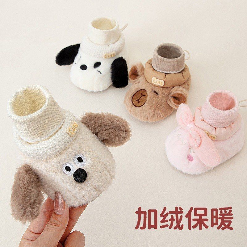 婴儿冬季加绒加厚卡通棉鞋0-12个月男女步前鞋防掉宝宝鞋袜一体式