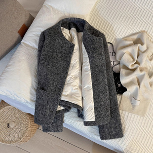 灰色羊毛毛呢短款外套女2025冬季保暖加绒加厚上衣呢外套女A7857