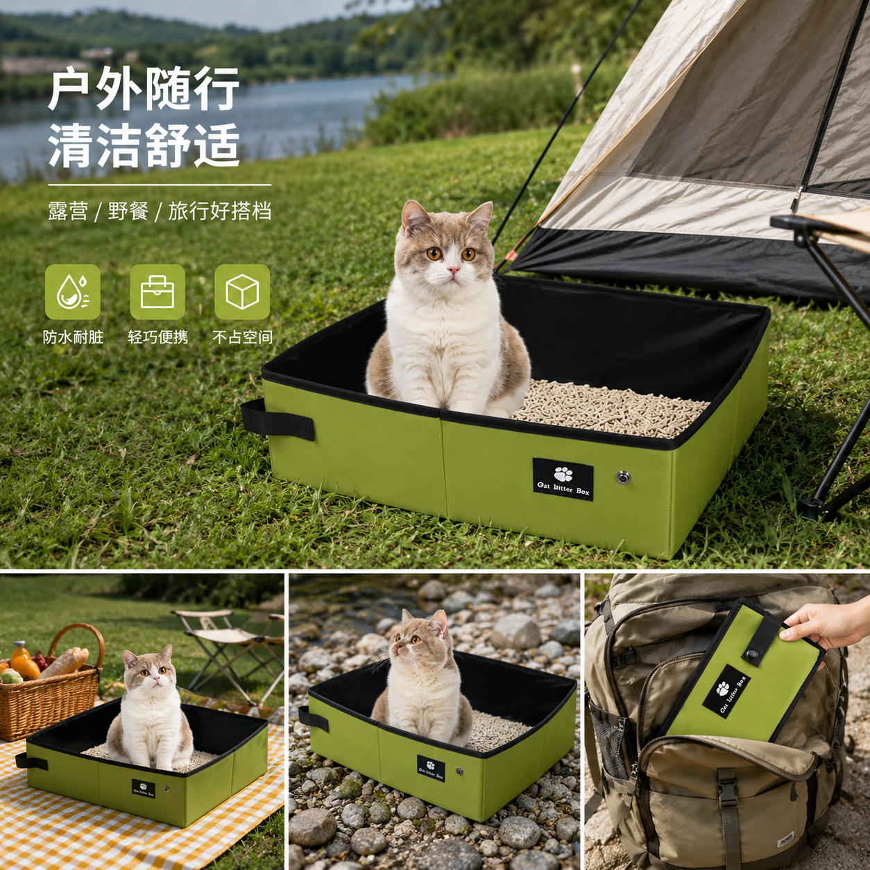 便携式猫砂盆外出可折叠全开放式防外溅防漏防水车载户外宠物用品