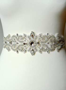 水晶新娘婚礼超闪腰带伴娘水钻装饰婚纱礼服腰封蝴蝶结绸缎丝带