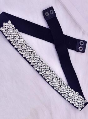 女士松紧水钻腰带弹力束腰按扣腰封装饰连衣裙礼服外套显瘦百搭