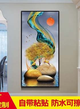 玄关画自粘 进门墙面装饰 竖版墙壁贴画墙贴壁纸大图案壁画装饰画