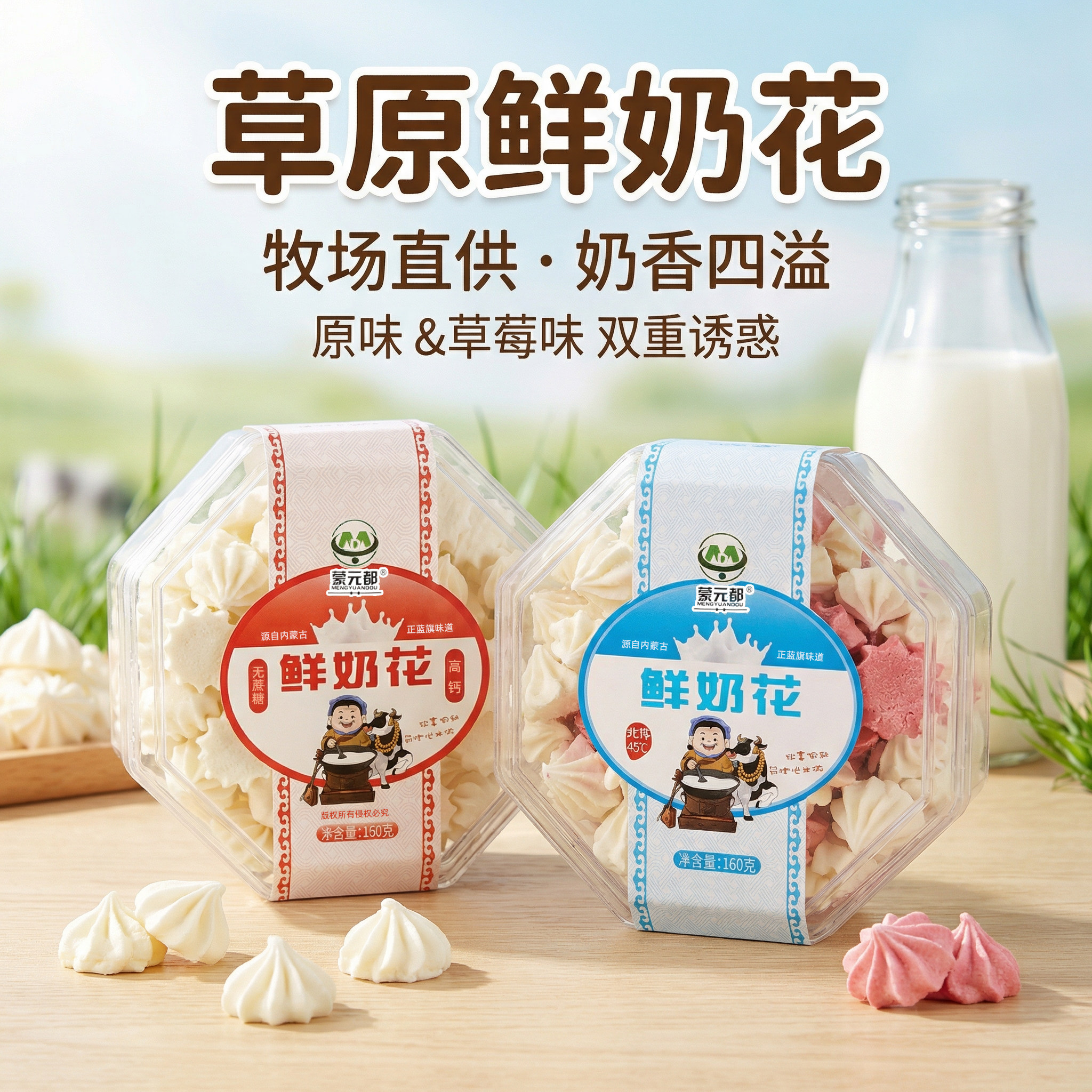 内蒙古特产蒙元都手工制作鲜奶花奶皮子奶块奶酪食品零食高钙无糖