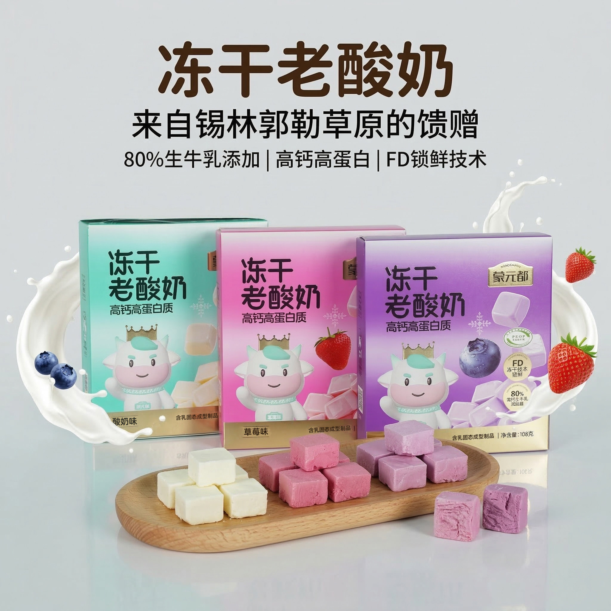内蒙古蒙元都冻干酸奶块网红水果干草莓蓝莓孕妇儿童休闲零食奶皮