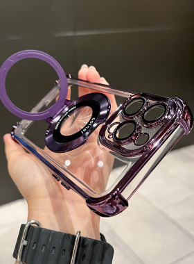 四角防摔气囊磁吸露标支架适用苹果17promax手机壳iphone16promax新款13电镀14带镜头膜11透明全包16p高级感