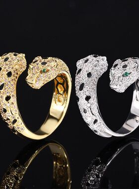 2024新款珠宝跨境欧美复古豹子戒指时尚个性夸张镶钻款豹子头镶嵌