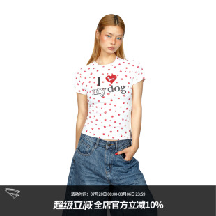 显瘦短款 BLACKBB 街头辣妹修身 爱心印花正肩短袖 上衣 T恤女夏美式