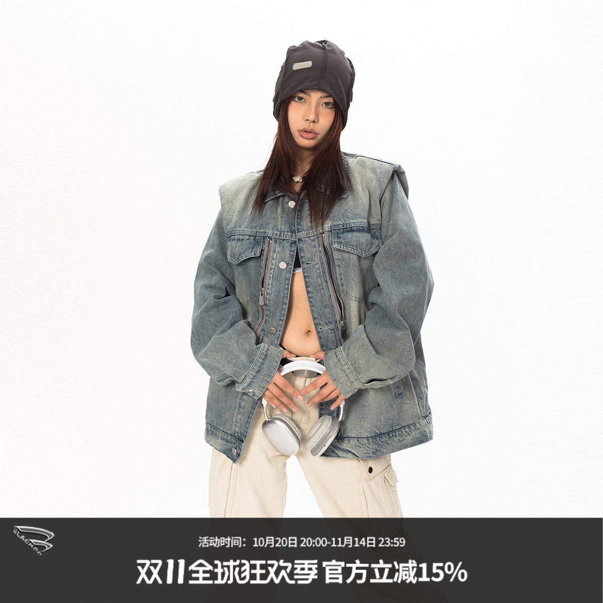 BLACKBB美式街头做旧牛仔外套