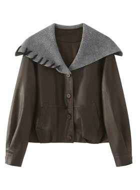 海军领拼接PU夹克短款外套  LSW54019