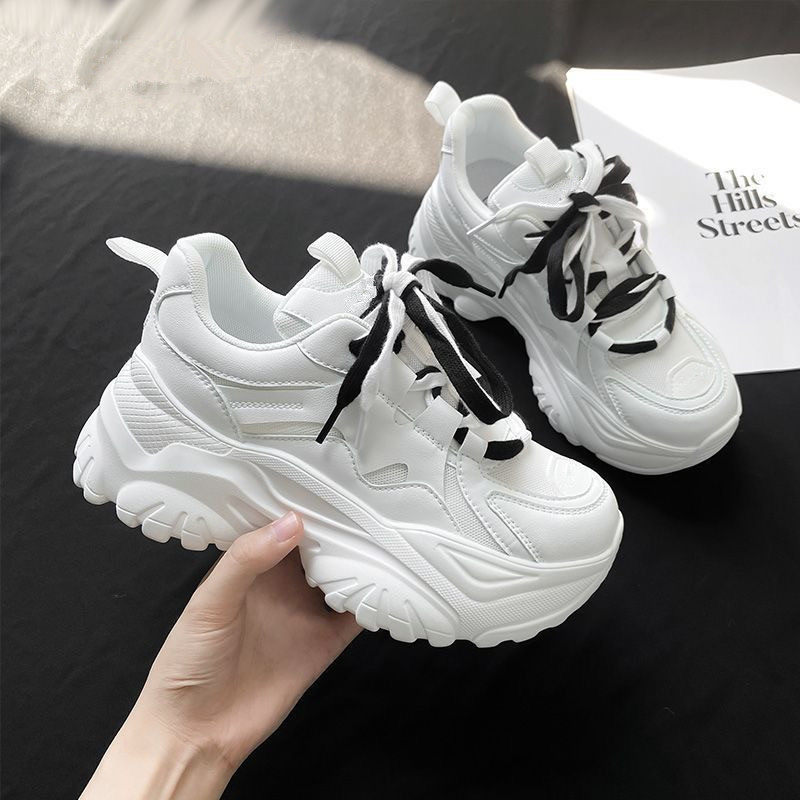 老爹鞋女款2025春季新款百搭网面透气小白鞋厚底休闲运动鞋子