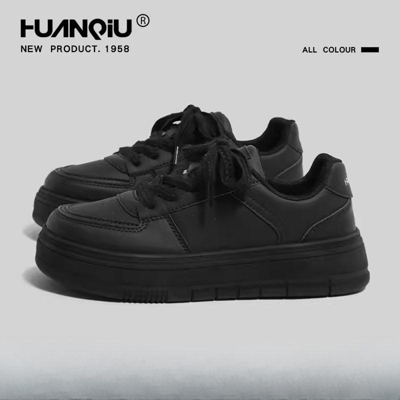 环球黑色板鞋女款2024新款秋季鞋子女春秋厚底运动小黑鞋跨境批发