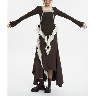 NO SERVICE小众设计 荷叶散口 不规则鱼尾拼接 半身裙 秋季新款