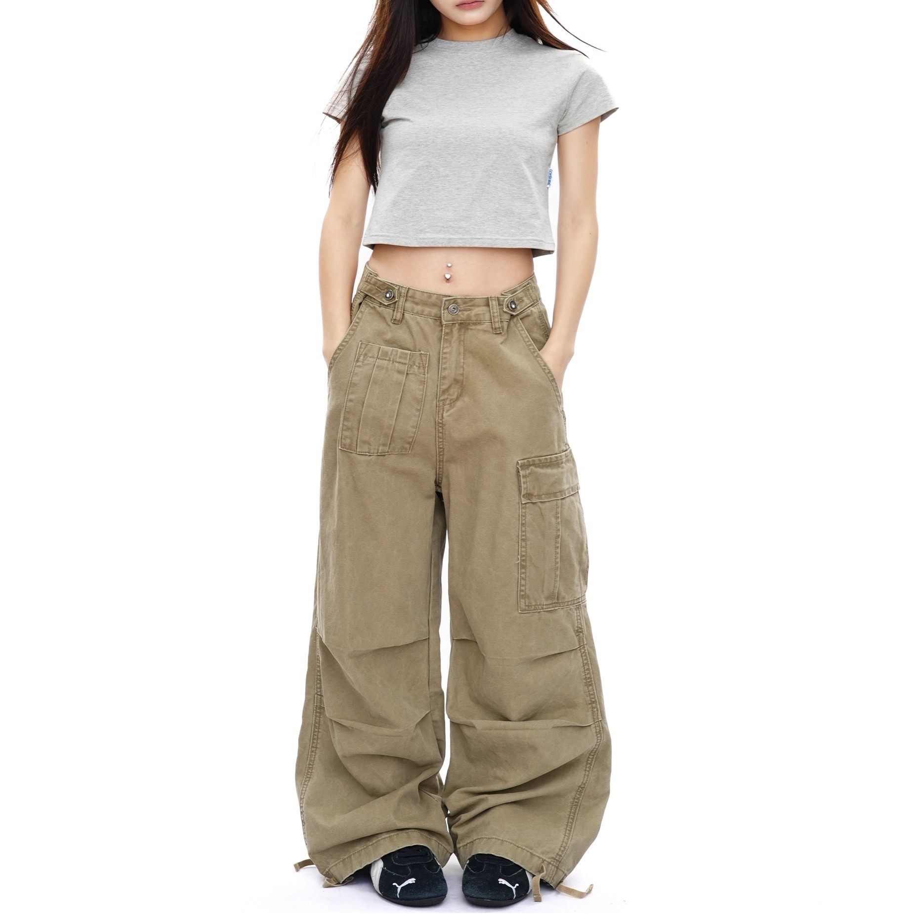 美式复古水洗多口袋工装裤男女新款高级感宽松阔腿休闲百搭裤子潮,女装/女士精品,休闲裤,淘宝优惠券,粉丝福利购,淘宝优惠卷