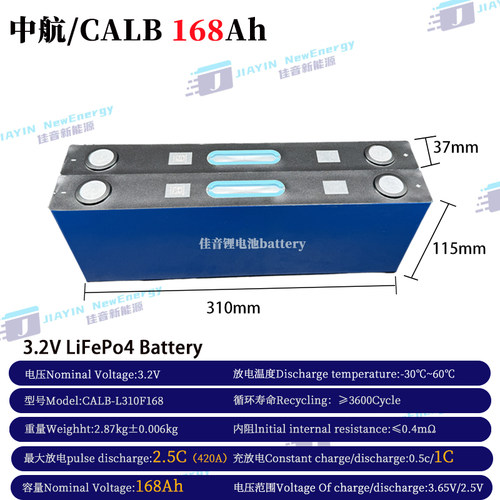 全新中航/CALB3.2V168Ah磷酸铁锂