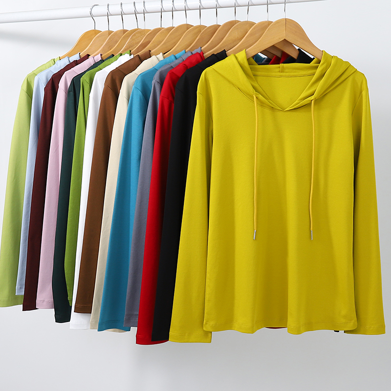 SKYINTL薄款修身纯棉连帽卫衣女