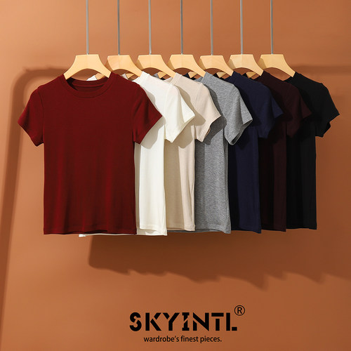 SKYINITL天丝醋酸羊毛短袖t恤女