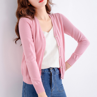 新款 SKYINTL百搭款 v领上衣薄外套2020春装 外套女针织衫 羊毛开衫