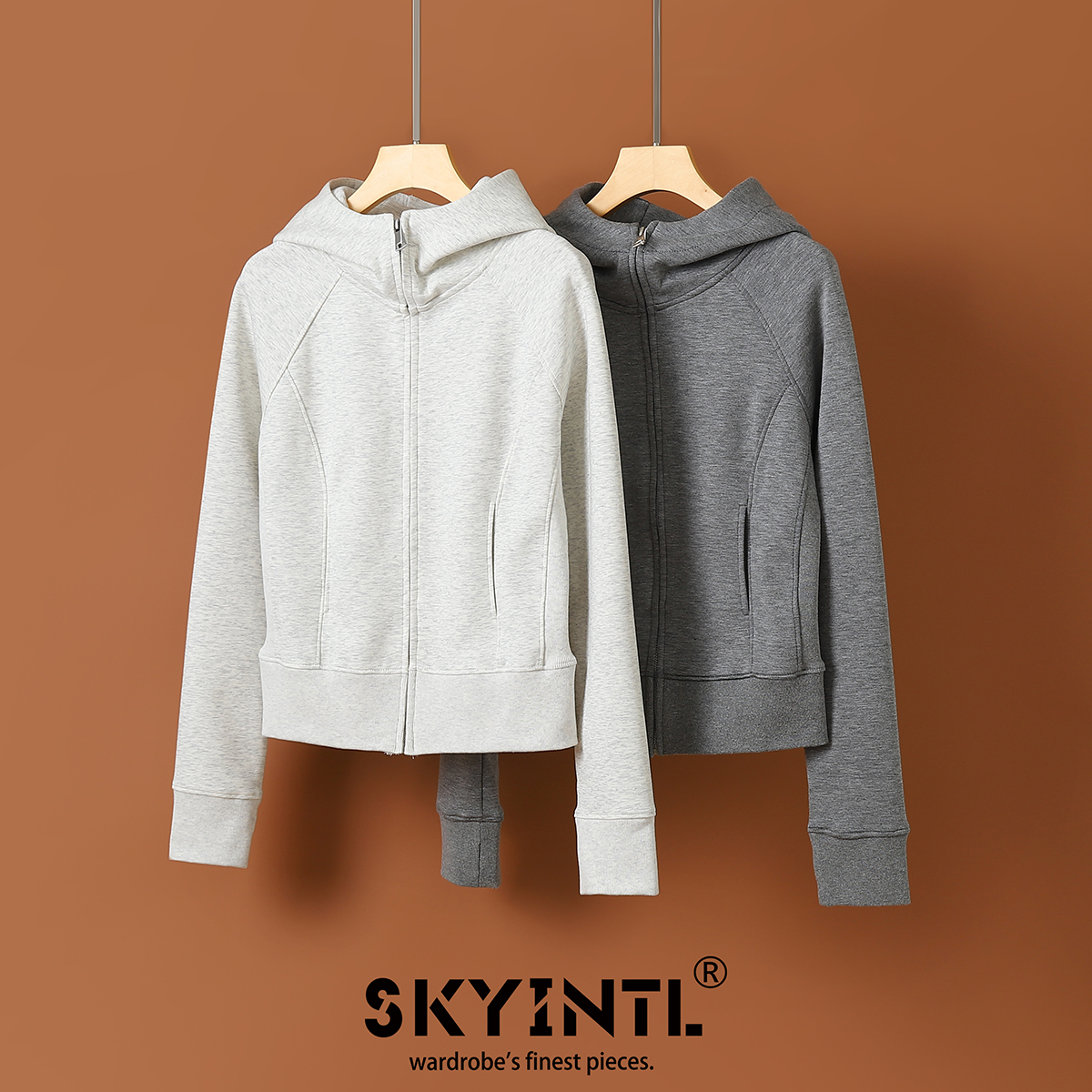 SKYINTL美式重磅拉链连帽卫衣女