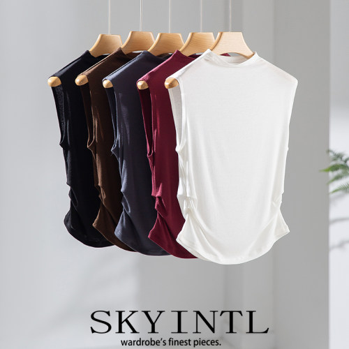 SKYINTL天丝修身褶腰收腰t恤女