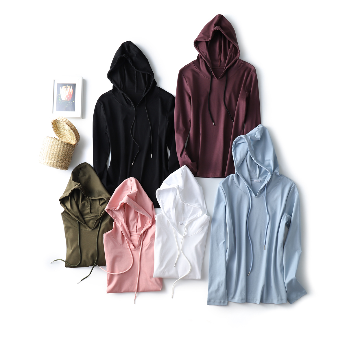 SKYINTL连帽丝光棉t恤女卫衣长袖