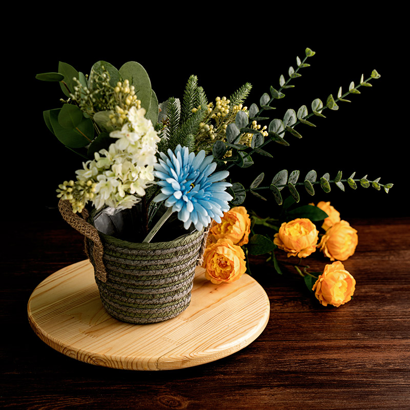 花艺师礼盒插花造型原木转盘托盘