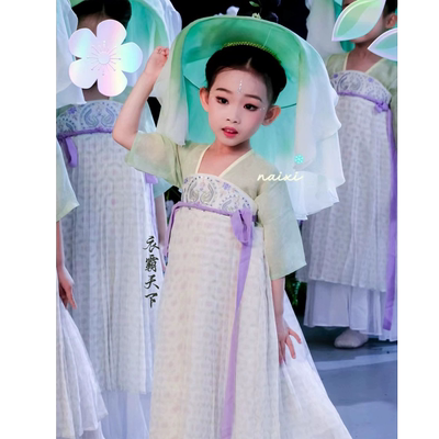 儿童汉服古装采莲演出服中国风短袖唐装连衣襦裙女超仙古典舞蹈服
