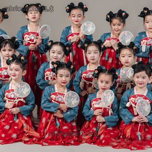 儿童古典舞演出服女童汉服儒裙古装中国风女孩敦煌舞蹈唐装连衣裙