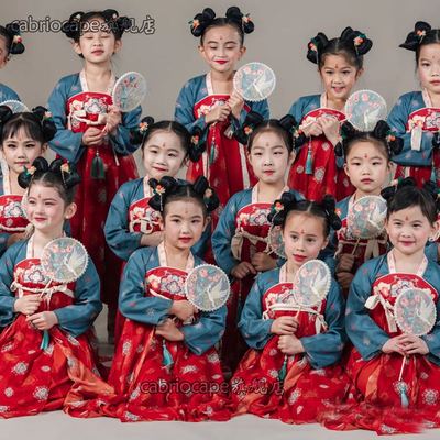 儿童古典舞演出服女童汉服儒裙古装中国风女孩敦煌舞蹈唐装连衣裙