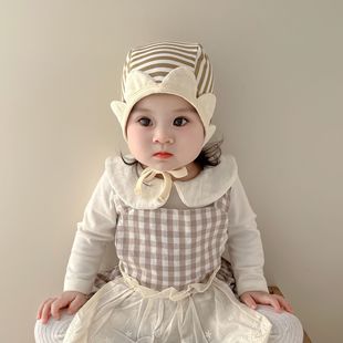 婴儿包头帽条纹护耳婴幼儿可爱花瓣胎帽 ins韩国宝宝帽子春秋薄款
