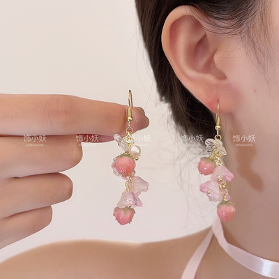 「甜心啵啵」夏日粉色花朵耳环