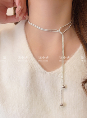 银色圆球吊坠项链女2026新款