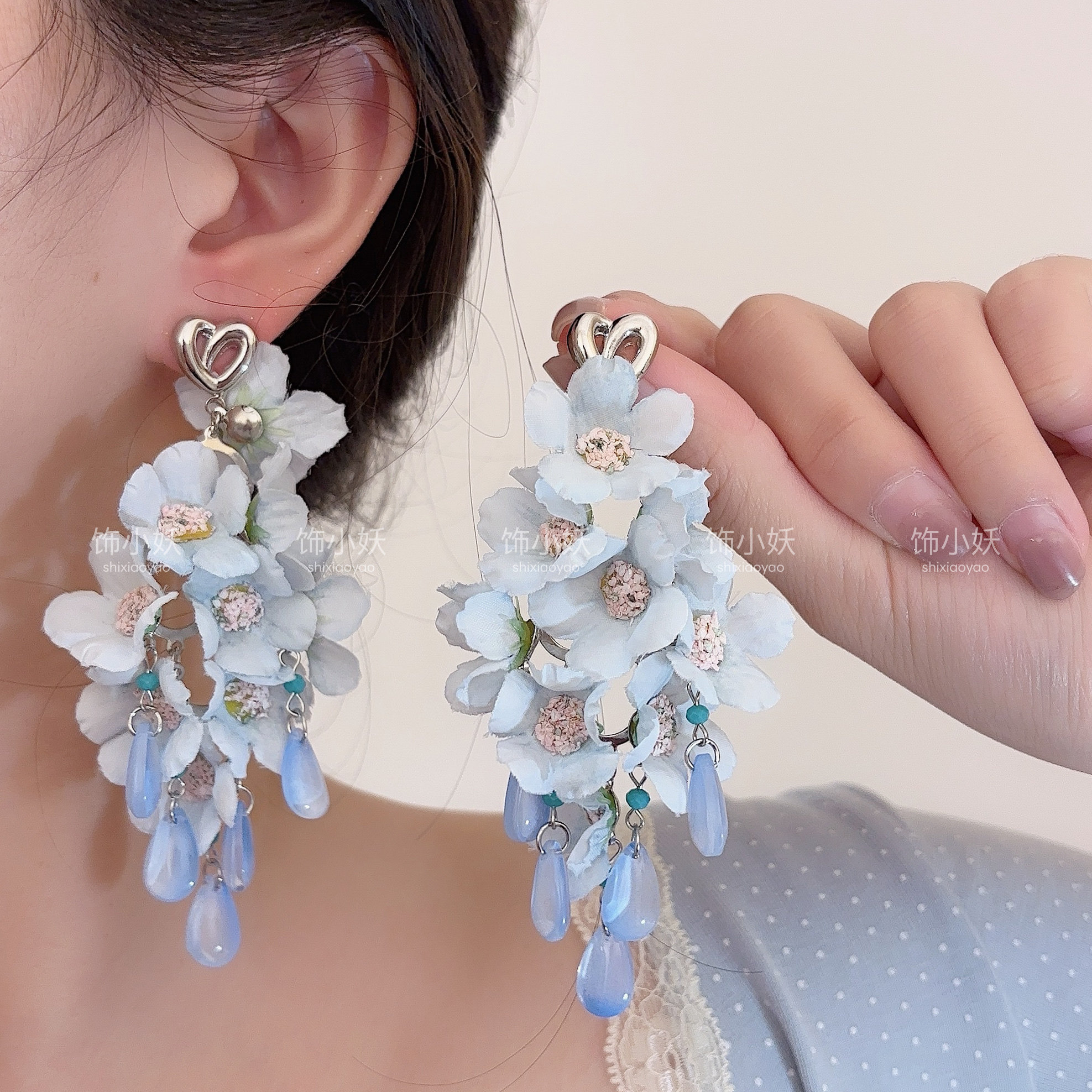 蓝沁花柔~夏日蓝色夸张花朵耳环2025夸张耳钉方圆脸度假风耳饰夏,饰品/流行首饰/时尚饰品新,耳环,淘宝优惠券,粉丝福利购,淘宝优惠卷