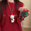 愿望成真～圣诞老人毛线手套项链节日氛围感布偶吊坠毛衣链配饰女