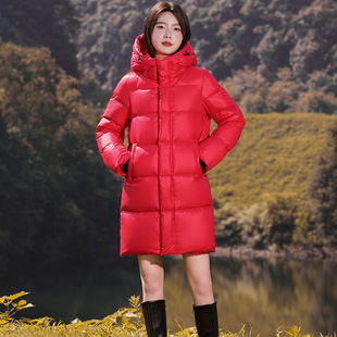 爱丹蒙安心95白鹅绒羽绒服女中长款2025新款超厚修身连帽休闲外套